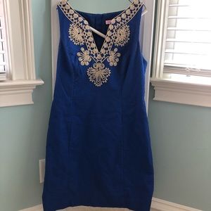 Royal Blue Lilly Pulitzer Gold Embroidered Dress